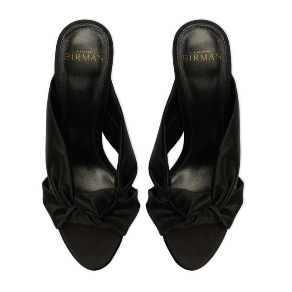 Alexandre Birman Kacey 85 Black Satin Mule Heels Knot Detail Stiletto 39.5 US 9 - Picture 2 of 9